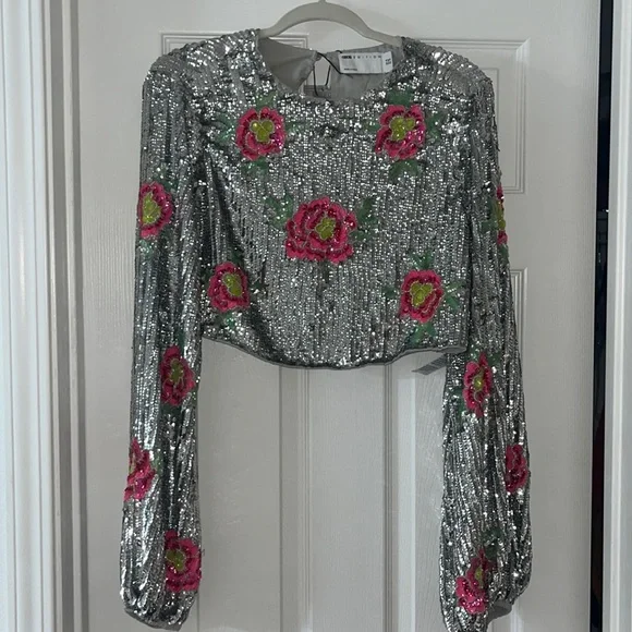 ASOS Tops Asos Edition Blouson Sleeve Crop Top In Floral